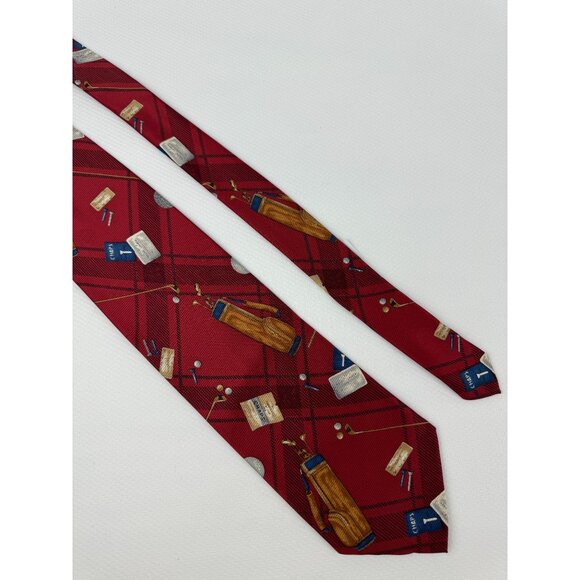 Cravatteria Reale Other - Cravatteria Reale Red Silk Golf-Themed Tie Plaid Chaps Made In Italy 4"